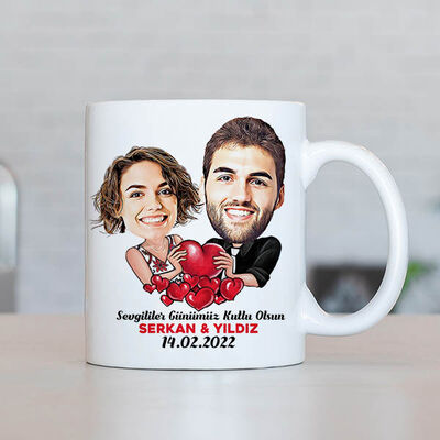 Sevgililer Günü Anısı Karikatürlü Sevgili Bardağı - 1
