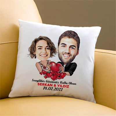 Sevgililer Günü Anısı Karikatürlü Sevgili Yastığı - 2