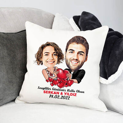 Sevgililer Günü Anısı Karikatürlü Sevgili Yastığı - 1
