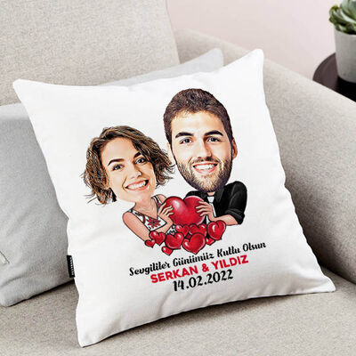 Sevgililer Günü Anısı Karikatürlü Sevgili Yastığı - 3
