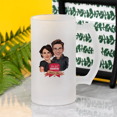 Sevgililer Günü Çiftleri Karikatürlü Bira Bardağı - 2