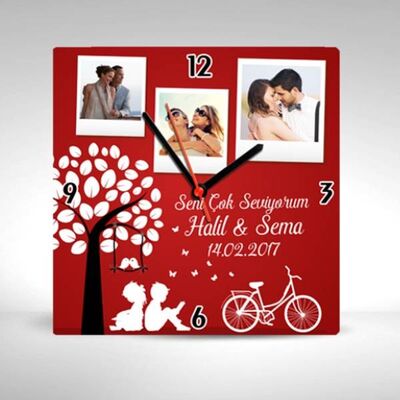 Sevgililer Günü Temalı Kare Duvar Saati - 1