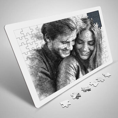 Sevgililere Özel Karakalem Resim Efektli Puzzle - 1