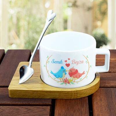 Sevgililere Özel Kaşıklı Lüks Çay Fincanı - 1