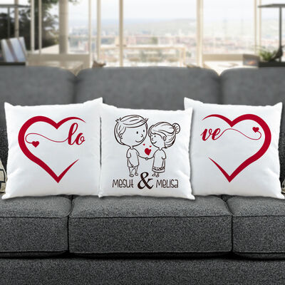 Sevgililere Özel Love Temalı 3'lü Yastık Seti - 1