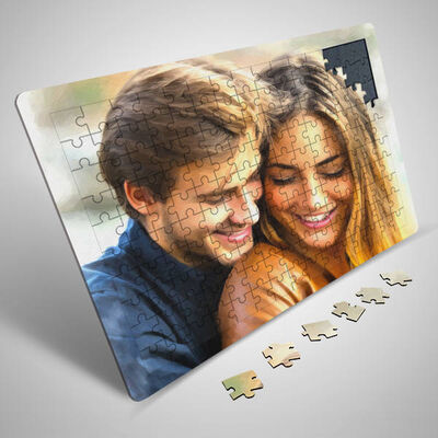 Sevgililere Özel Yağlı Boya Efektli Puzzle - 1
