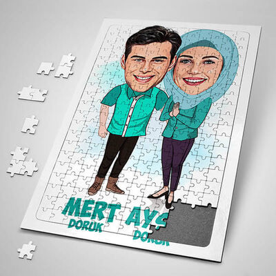 Sevgilim ve Ben Esprili Karikatürlü Puzzle - 1