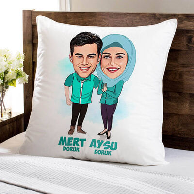 Sevgilim ve Ben Esprili Karikatürlü Yastık - 1