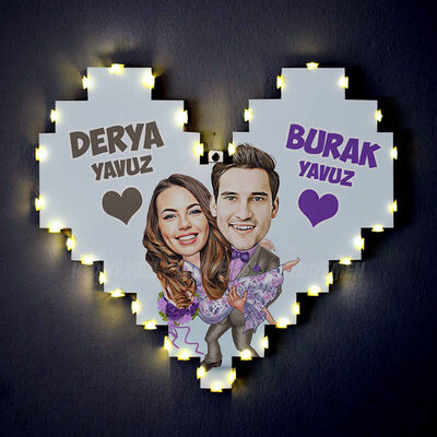 Sevgiliye Hediye Karikatürlü Işıklı Pano - 1
