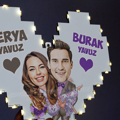 Sevgiliye Hediye Karikatürlü Işıklı Pano - 4