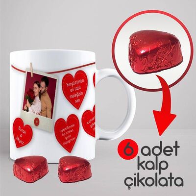 Sevgiliye Özel Konuşan Kalpler Kupa ve Çikolata - 2