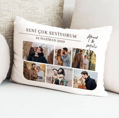 Sevgiliye Seni Çok Seviyorum Resimli Yastık - 3