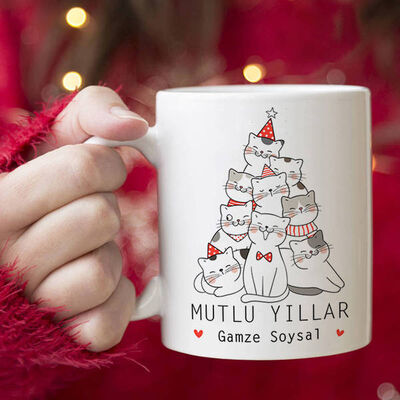 Sevimli Kediciğin Mutlu Yıllar Diliyor Kupa Bardak - 1