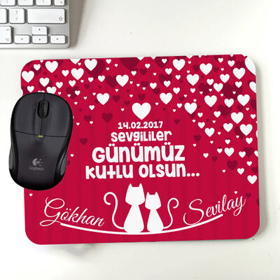 Sevimli Kediler ve Aşk Kalpleri Mousepad - 1