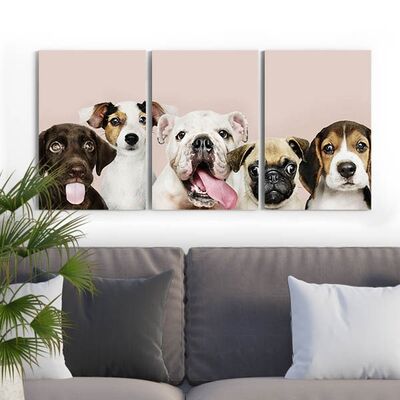 Sevimli Köpekler 3 Parçalı Kanvas Tablo - 3