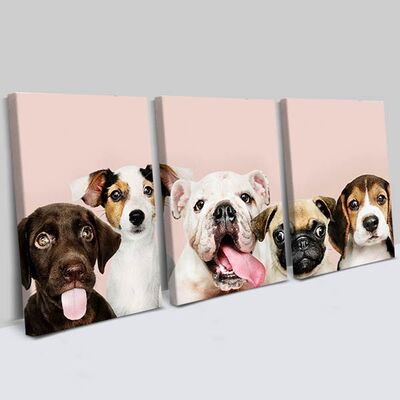 Sevimli Köpekler 3 Parçalı Kanvas Tablo - 1