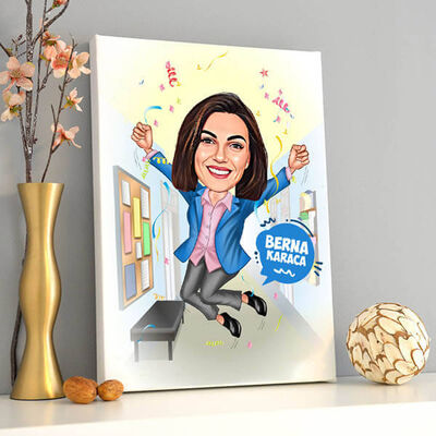 Sevinçli Kız Karikatürlü Kanvas Tablo - 1