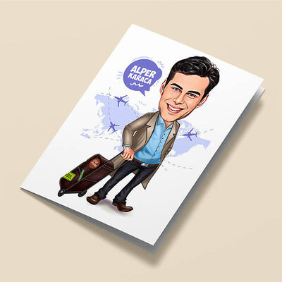 Seyahat Eden Erkek Karikatürlü Tebrik Kartı - 1