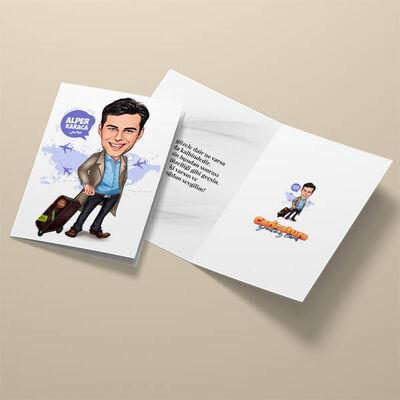 Seyahat Eden Erkek Karikatürlü Tebrik Kartı - 3