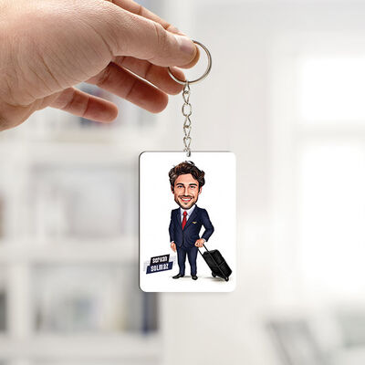 Seyahate Çıkan Erkek Karikatürlü Anahtarlık - 1