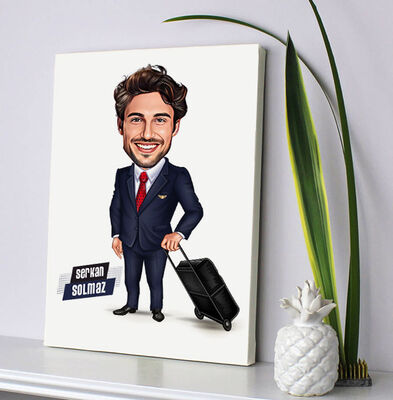 Seyahate Çıkan Erkek Karikatürlü Kanvas Tablo - 1