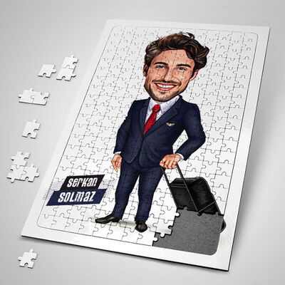 Seyahate Çıkan Erkek Karikatürlü Puzzle - 1