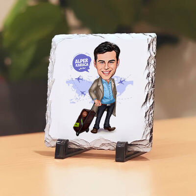 Seyahate Çıkan Erkek Karikatürlü Taş Baskı - 1