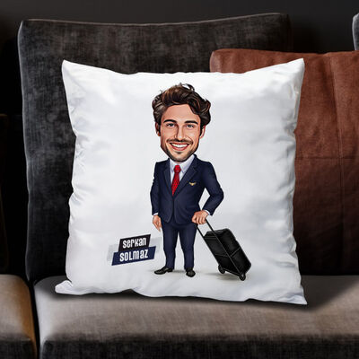 Seyahate Çıkan Erkek Karikatürlü Yastık - 1