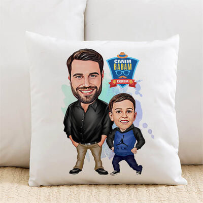 Şık Baba ve Oğlu Karikatürlü Yastık - 1