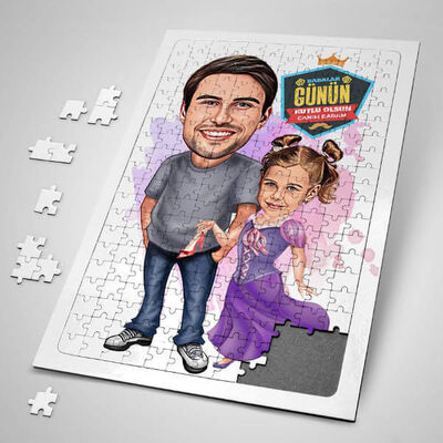 Şık Baba ve Prenses Kızı Karikatürlü Puzzle - 1