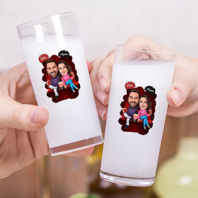 Sinemadaki Çift Karikatürlü İkili Rakı Bardağı Seti - 2