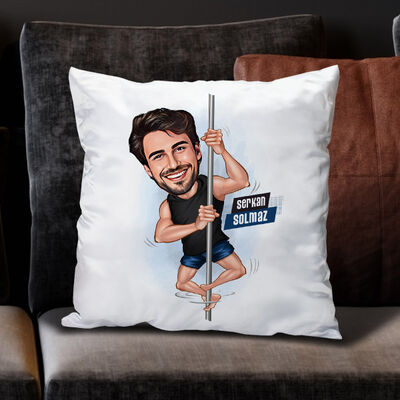 Sırıkla Atlayan Erkek Karikatürlü Yastık - 1