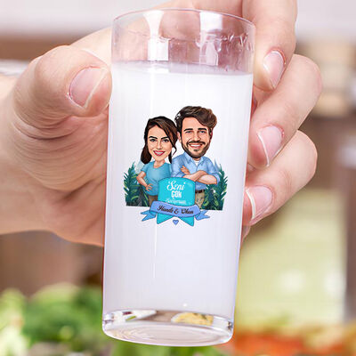 Sırt Sırta Aşıklar Karikatürlü İkili Rakı Bardağı Seti - 3