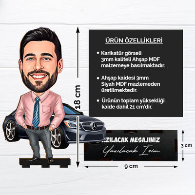 Siyah Arabası Olan Erkek Karikatürlü Biblo - 2