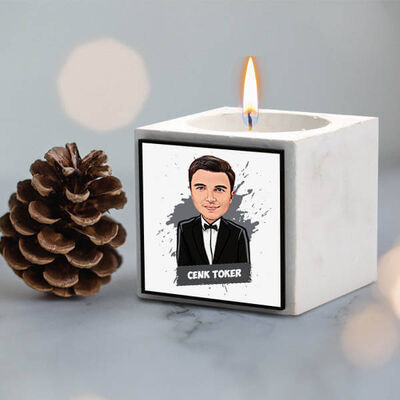 Smokinli Erkek Karikatürlü Beton Mum - 1