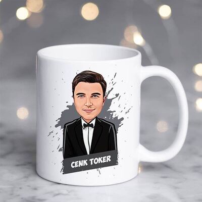 Smokinli Erkek Karikatürlü Kupa Bardak - 1