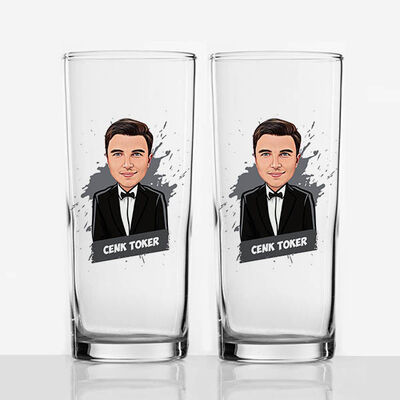 Smokinli Erkek Karikatürlü Rakı Bardağı - 3
