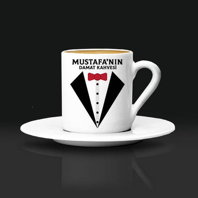 Smokinli İsme Özel Damat Kahve Fincanı - 1