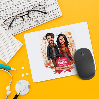 Sonbahar Yaprakları ve Aşkımız Karikatürlü Mousepad - 1