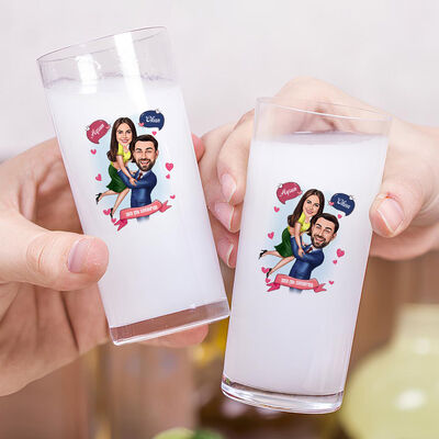 Sonsuza Dek Seninle Karikatürlü İkili Rakı Bardağı Seti - 2