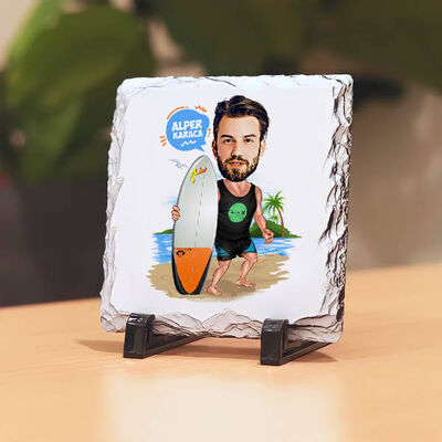 Sörf Seven Erkek Karikatürlü Taş Baskı - 1