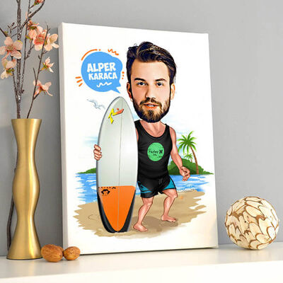 Sörf Yapan Erkek Karikatürlü Kanvas Tablo - 2