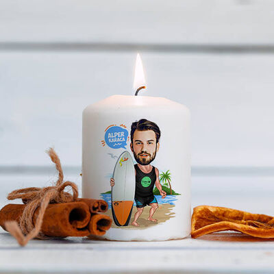 Sörf Yapan Erkek Karikatürlü Mum - 1