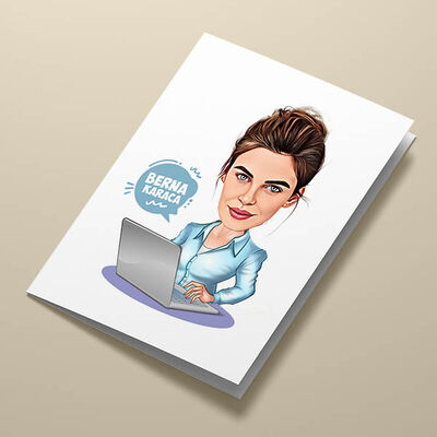 Sosyal Medya Kızı Karikatürlü Tebrik Kartı - 2