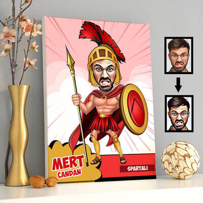Spartalı Asker Karikatürlü Kanvas Tablo - 1