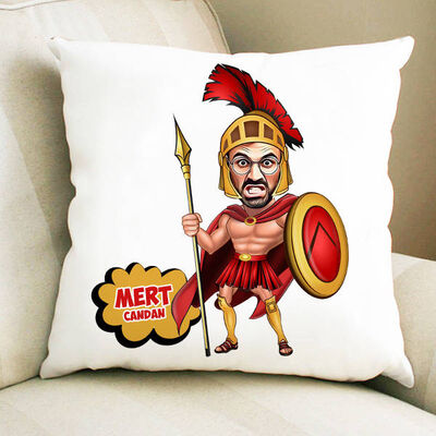 Spartalı Asker Karikatürlü Yastık - 1