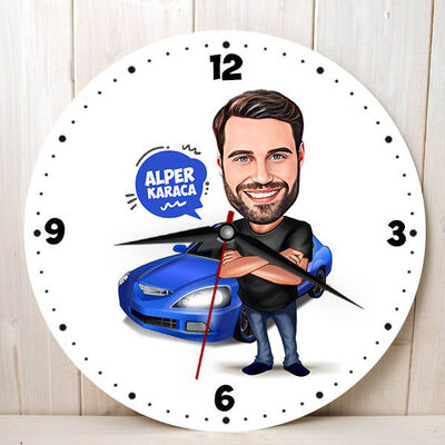 Spor Araba Aşığı Erkek Karikatürlü Duvar Saati - 1