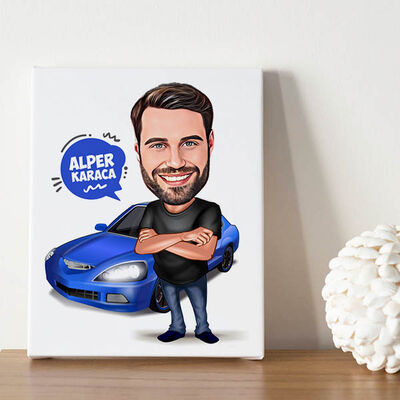 Spor Araba Aşığı Erkek Karikatürlü Kanvas Tablo - 1