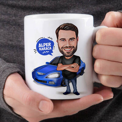 Spor Araba Aşığı Erkek Karikatürlü Kupa Bardak - 1