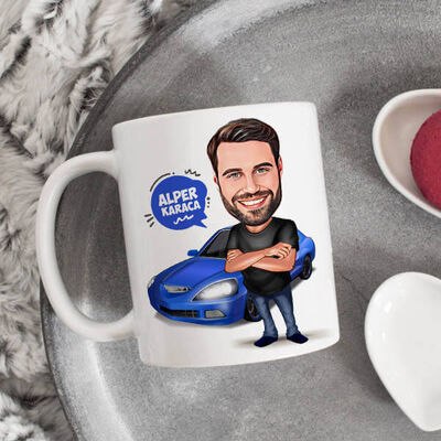 Spor Araba Aşığı Erkek Karikatürlü Kupa Bardak - 2